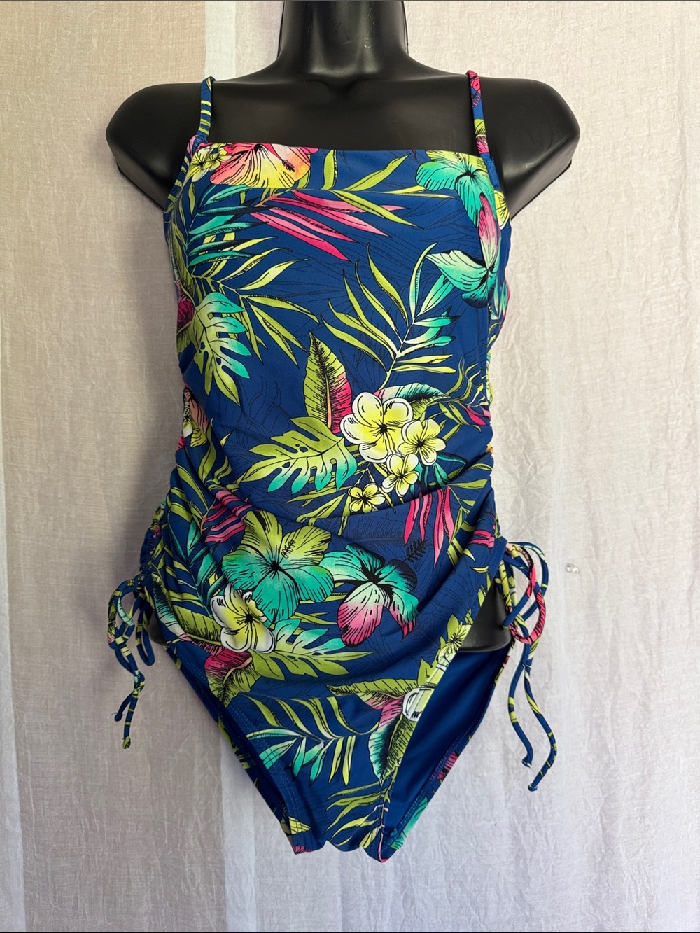 LOFT WOMENS Tropical Blue Floral One-Piece Swimsuit SIZE M